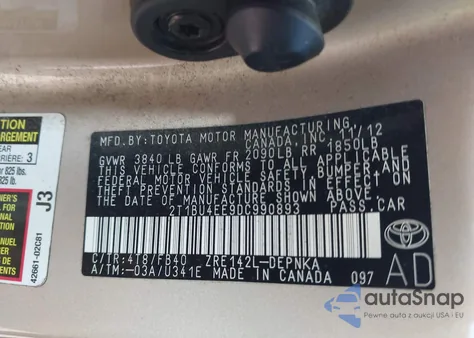 2013 Toyota Corolla Le z USA, uszkodzony, nr VIN 2T1BU4EE9DC990893